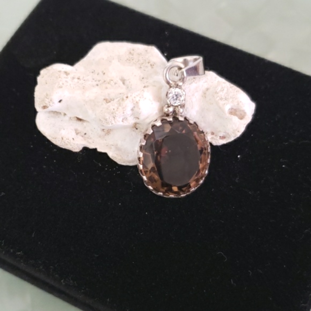 Smokey Topaz & Cubic Zirconia Silver Pendant